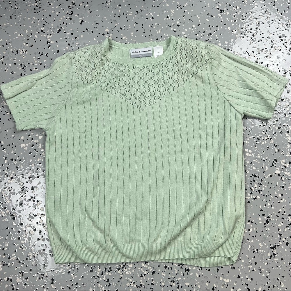 Alfred Dunner Mint Green Short Sleeve Sweater Top Cottagecore petite medium
